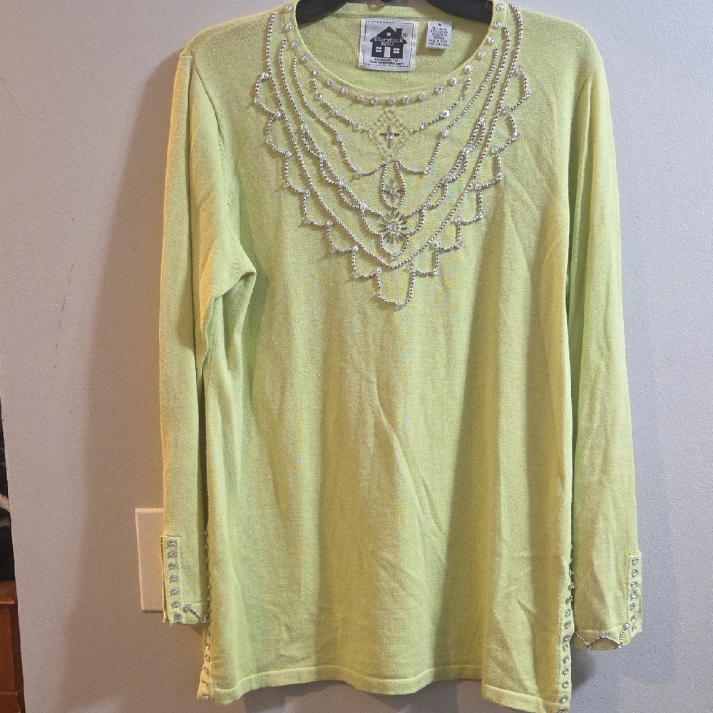 Storybook Knits Light Green Embellished Long Sleeve Top